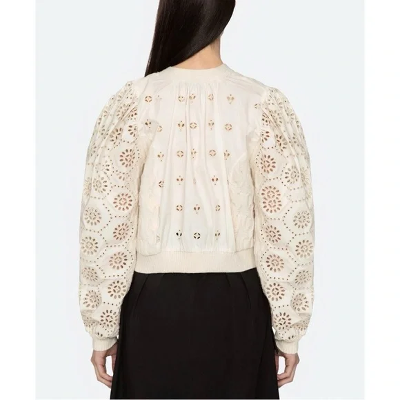 NWT SEA New York Lainey Eyelet-Embroidery Cream Long-Sleeve Cardigan Sweater